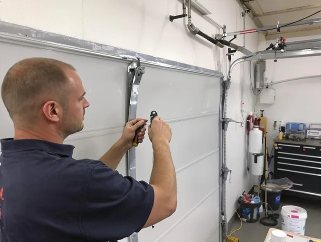 Before and after garage door dent repair by Hanson Garage Door Repair in Hanson