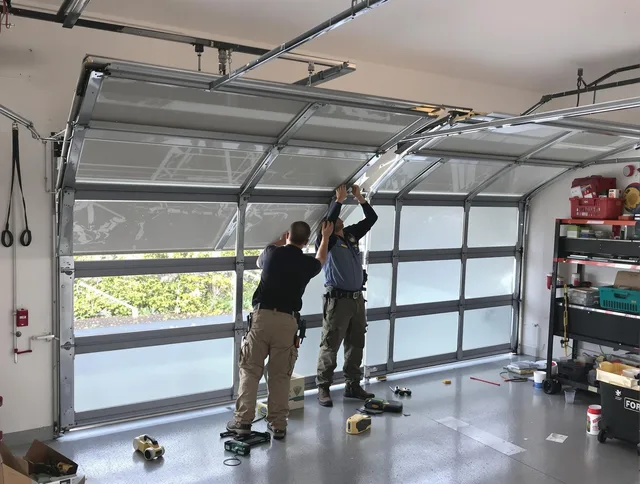 Hanson Garage Door Repair expert performing precise panel replacement on Hanson garage door